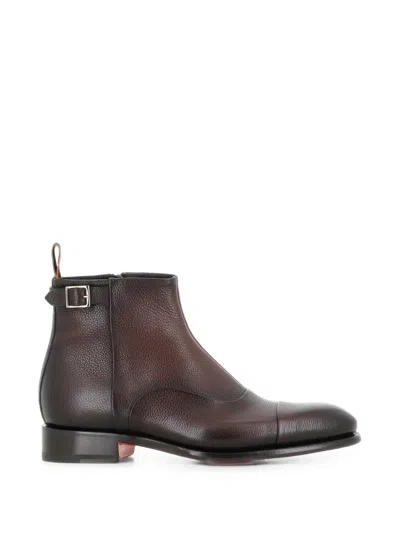 Santoni Buckle-detail Pebbled Boots In Multi