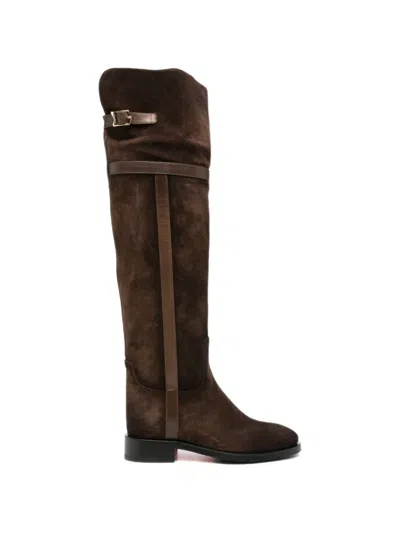 Santoni Buckle-detail Suede Riding Boots In Brown