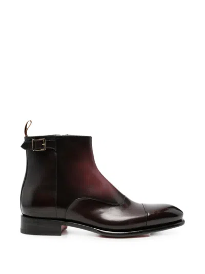 Santoni Buckle-detail Zip-fastening Boots In Brown