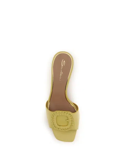 Santoni Buckle-detailed Calf Leather Mule Heel In Yellow