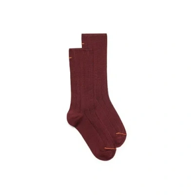 Santoni Burgundy Filo Di Scozia Mercerised Cotton Crew Socks Mosto Red