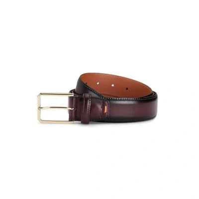 Santoni Burgundy Leather Adjustable Belt Mosto Red In Brown