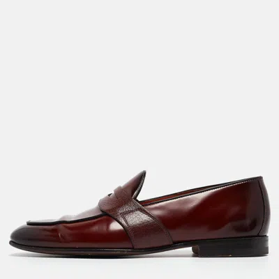 Pre-owned Santoni Burgundy Leather Slip On Loafers Size 41