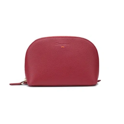 Santoni Burgundy Tumbled Leather Pouch Conero Red