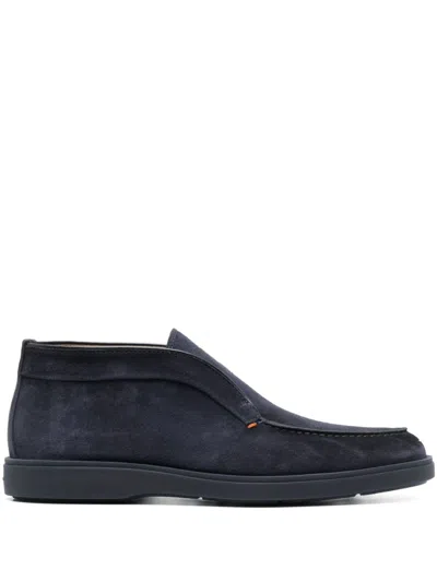 Santoni Calf Leather Flat Dress Shoes For Men In Blue