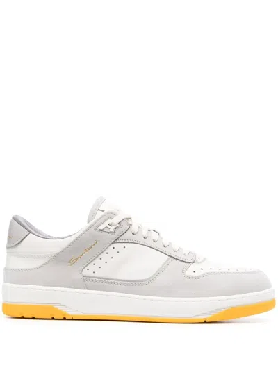 Santoni Calf-leather Lace-up Sneakers In White