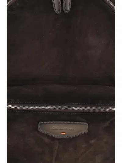 Santoni Calf Suede And Leather Backpack In Brown