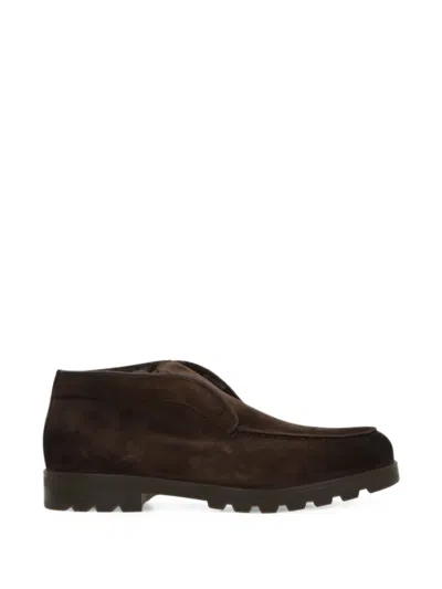 Santoni Calf Suede Slip-on Ankle Boots In Brown