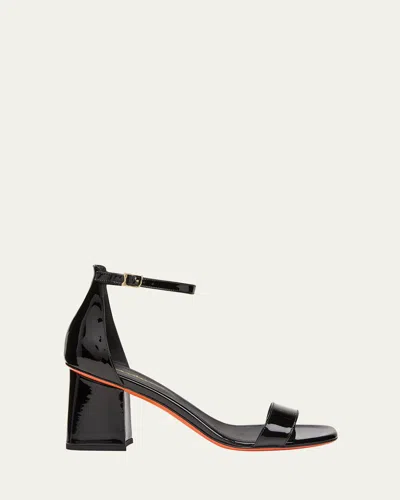 Santoni Calypso Patent Ankle-strap Sandals In Black