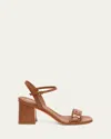 Santoni Calyso Leather Buckle Block-heel Sandals In Brown