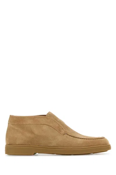 Santoni Camel Suede Ankle Boots In Brown