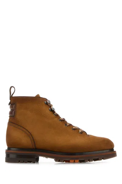 Santoni Suede Ankle Boots Round Toe Design In Animal Print