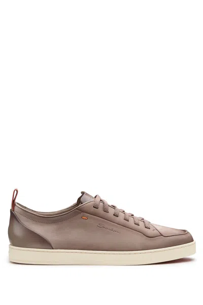 Santoni Carezza Nubuck Sneakers With Hand-applied Color Shading In Neutral