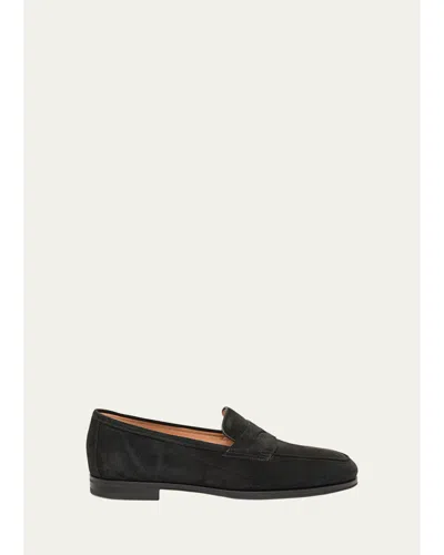 Santoni Carla Suede Penny Loafers In Black