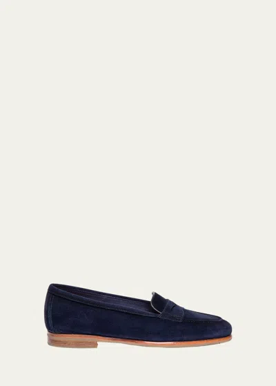 Santoni Carla Suede Penny Loafers In Navy