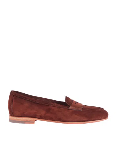 Santoni Brown Carla Suede Minimalist Loafers In Red