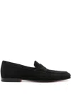 Santoni Suede Penny Loafers In 黑色