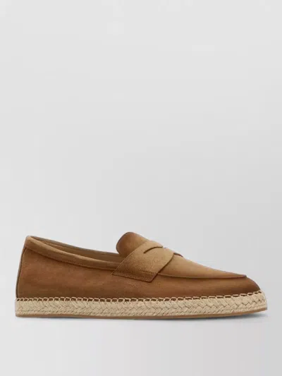 Santoni Carlo Suede Penny Strap Espadrille Loafers In Brown