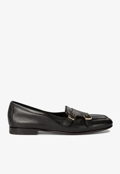 Santoni Carlos Leather Loafers In Black