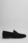 Santoni Mens Black Carlos Suede Penny Loafers