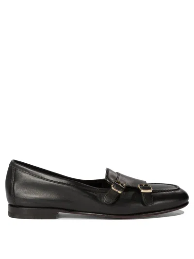 Santoni Double-buckle Leather Loafers In Black