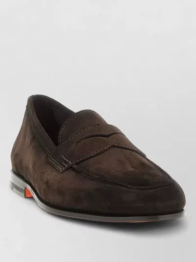 Santoni Carlos Loafers Round Toe Suede Stitch Detailing In Brown