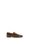 Santoni Suede Carlos Penny Loafers In Brown