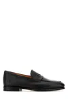 Santoni Black Leather Loafers In Black