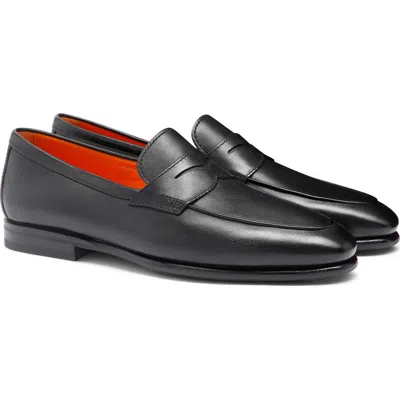 Santoni Carlos Penny Loafer In Black