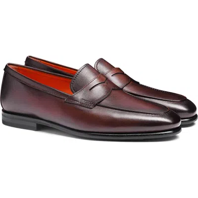 Santoni Carlos Penny Loafer In Dark Brown