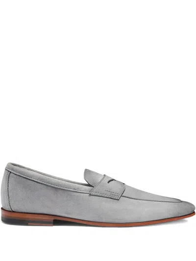 Santoni Carlos Suede Leather Penny Loafers In Gray