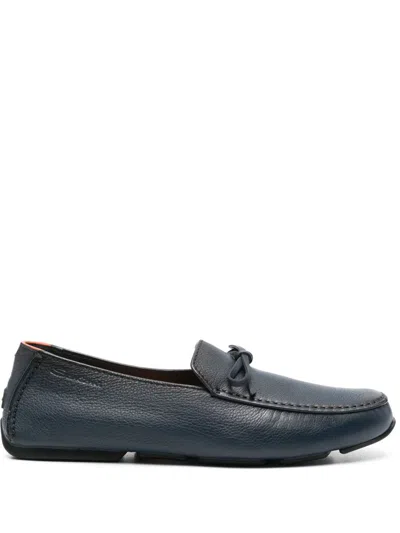 Santoni Casual Blue Cow Leather Loafers In Gray