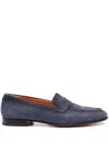 Santoni Penny-slot Suede Loafers In Blue