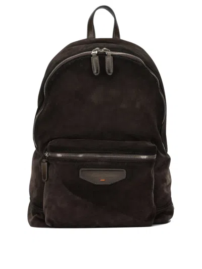 Santoni Casual Suede Backpack In Brown