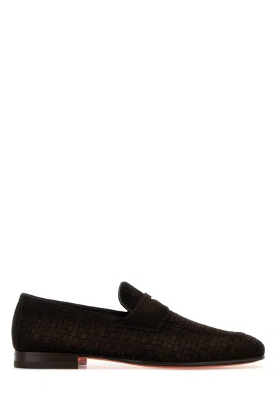 Santoni Chocolate Suede Gwendal Loafers In Brown