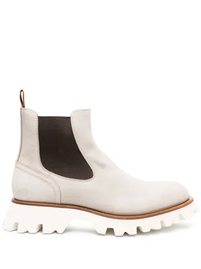 Santoni Chunky Suede Chelsea Boots In Neutrals