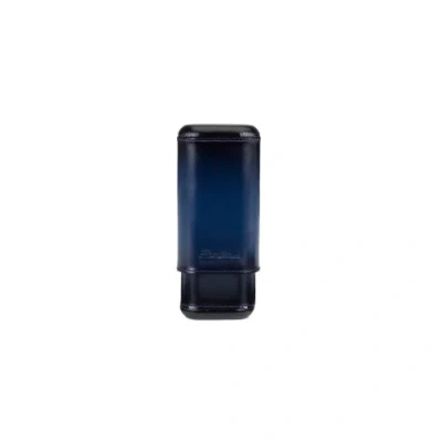 Santoni Cigar Case In Cedar Wood Covered In Blue Leather Adriatico Blue In Multi