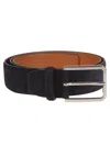 Santoni Soft Suede Belt With Square Metal Buckle In Blue