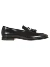 Santoni Classic Black Leather Loafers With Tassel Detail In Black