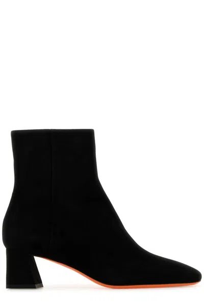 Santoni Mini Suede Ankle Boots With 5 Cm Heel For Women In Black