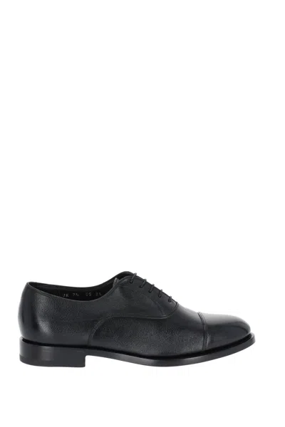 Santoni Darian Textured-leather Oxford Shoes In Black