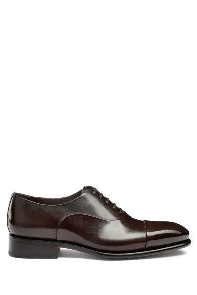 Santoni Isaac Model Antiqued Leather Oxford Shoes In Brown