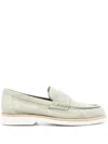 Santoni Closed Design Leather Loafers With Suede Finish In Green