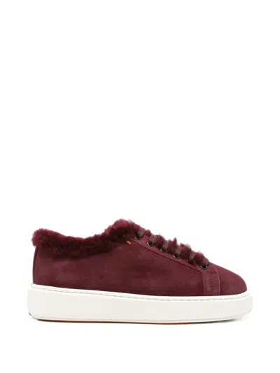 Santoni Clean Icon Fur-trim Sneakers In Burgundy