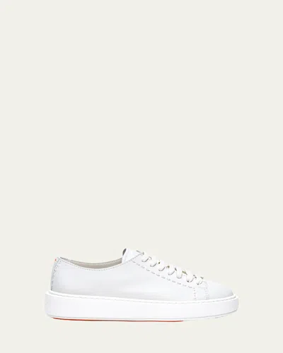 Santoni Clean Low-top Leather Sneakers In White