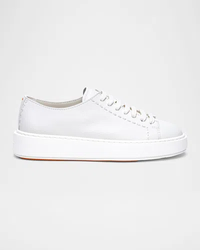 SANTONI CLEAN LOW-TOP LEATHER SNEAKERS
