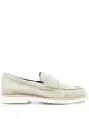 Santoni Closed Design Leather Loafers With Suede Finish In Green