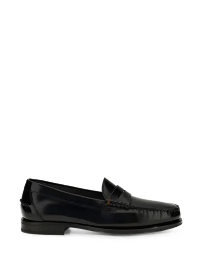 Santoni College A Novembre Polished Leather Loafers In Black
