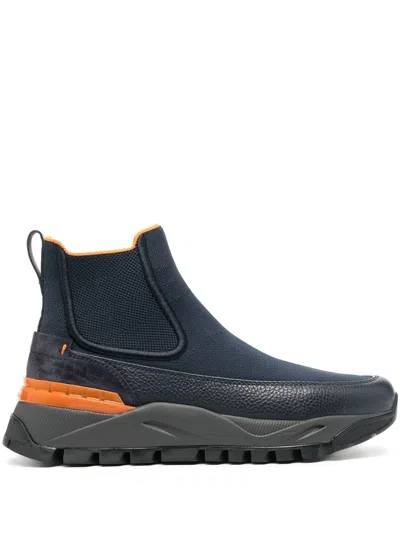 Santoni Contrast-panel Chelsea Boots In 黑色