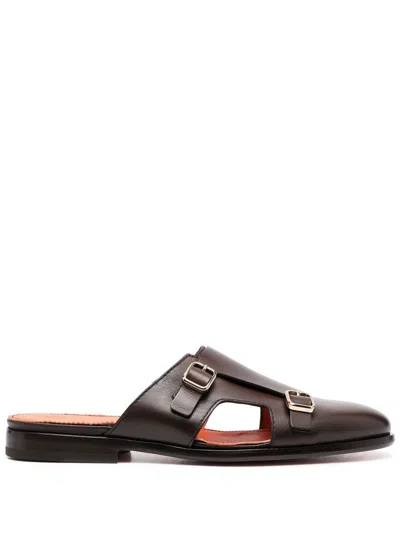 Santoni Contrasting Monk Slippers In Braun